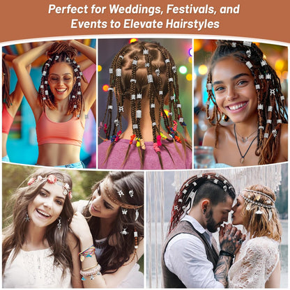 323 Pcs Silver Hair Jewelry for Braids, Dreadlocks, Twists and Locs - Adjustable Cuffs, Rings, Charms & Beads Accessories for Women Men - Perfect for Parties, Weddings, Festivals