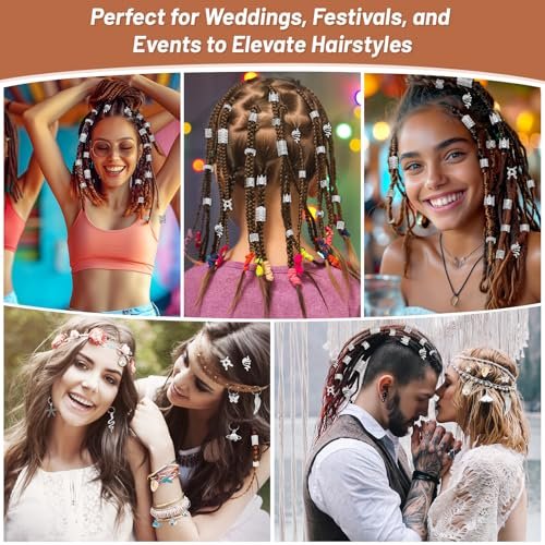 323 Pcs Silver Hair Jewelry for Braids, Dreadlocks, Twists and Locs - Adjustable Cuffs, Rings, Charms & Beads Accessories for Women Men - Perfect for Parties, Weddings, Festivals - görsel 14