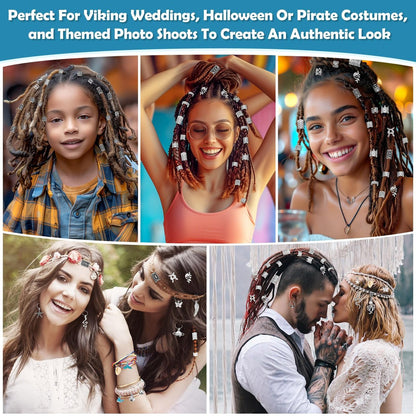 247Pcs Viking Hair Accessories Set - Norse Runes Tube Beads, Metal Cuffs, Clips, Rings for Dreadlocks, Braids, Locs, Beard, Bracelets, Necklace DIY - Silver Avelisse