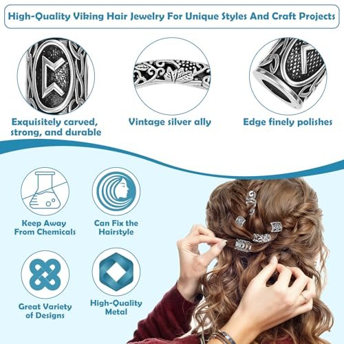 247Pcs Viking Hair Accessories Set - Norse Runes Tube Beads, Metal Cuffs, Clips, Rings for Dreadlocks, Braids, Locs, Beard, Bracelets, Necklace DIY - Silver Avelisse
