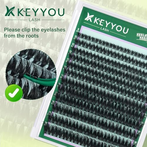 KEYYOU Flaunt Lash Clusters Kit – 3D Spider DIY Lashes Extension Kit, Thick Eyelash Clusters 144pcs, Fluffy Wispy Volume Lashes with Waterproof Lash Bond, Seal & Remover (F01) Avelisse