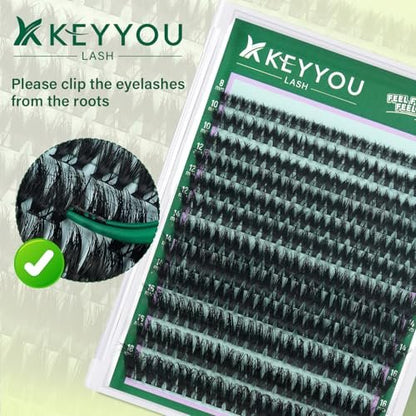 KEYYOU Flaunt Lash Clusters Kit – 3D Spider DIY Lashes Extension Kit, Thick Eyelash Clusters 144pcs, Fluffy Wispy Volume Lashes with Waterproof Lash Bond, Seal & Remover (F01) Avelisse