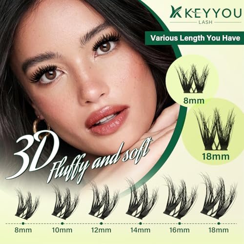 KEYYOU Flaunt Lash Clusters Kit – 3D Spider DIY Lashes Extension Kit, Thick Eyelash Clusters 144pcs, Fluffy Wispy Volume Lashes with Waterproof Lash Bond, Seal & Remover (F01) Avelisse