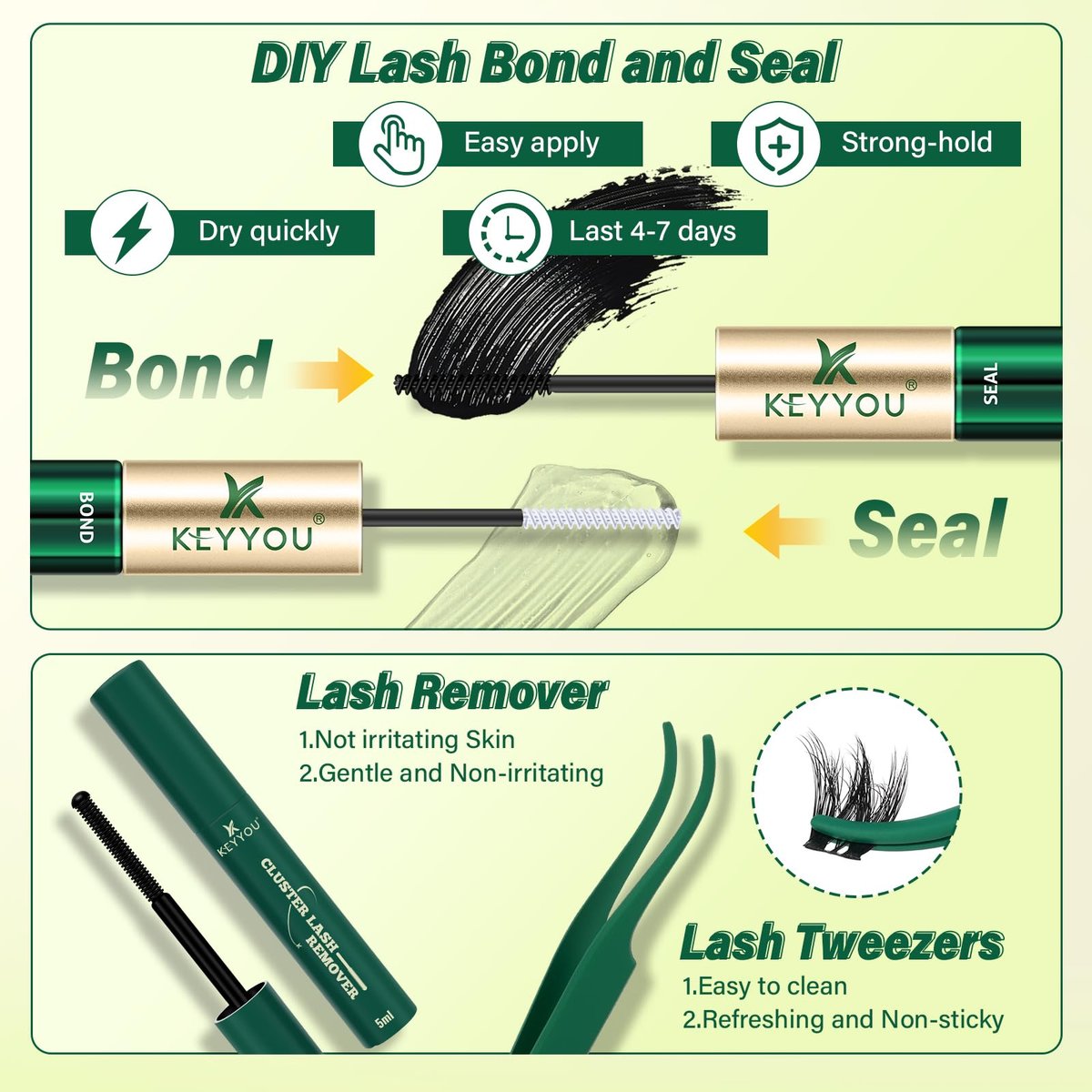 KEYYOU Flaunt Lash Clusters Kit – 3D Spider DIY Lashes Extension Kit, Thick Eyelash Clusters 144pcs, Fluffy Wispy Volume Lashes with Waterproof Lash Bond, Seal & Remover (F01) Avelisse