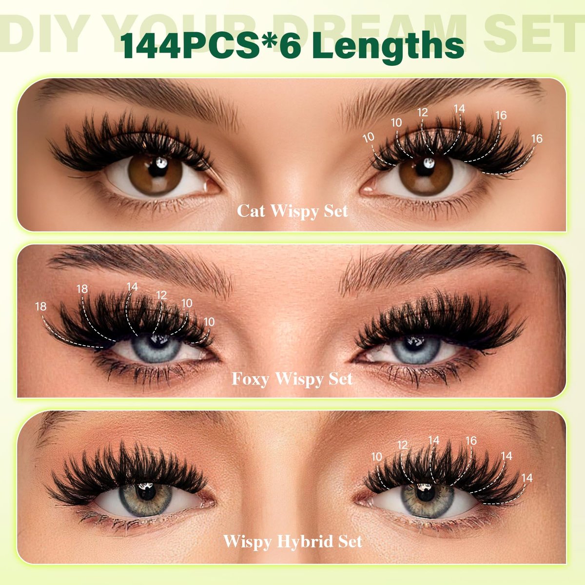 KEYYOU Flaunt Lash Clusters Kit – 3D Spider DIY Lashes Extension Kit, Thick Eyelash Clusters 144pcs, Fluffy Wispy Volume Lashes with Waterproof Lash Bond, Seal & Remover (F01) Avelisse