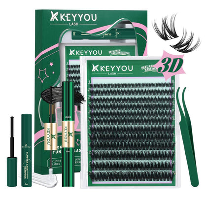 KEYYOU Flaunt Lash Clusters Kit – 3D Spider DIY Lashes Extension Kit, Thick Eyelash Clusters 144pcs, Fluffy Wispy Volume Lashes with Waterproof Lash Bond, Seal & Remover (F01) Avelisse