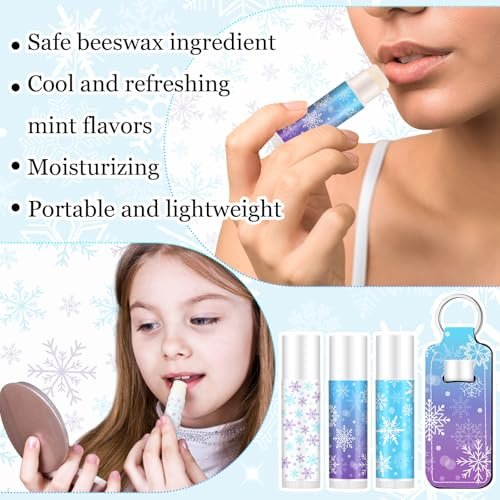 Swiffen 36-Pack Winter Snowflake Party Favors - Wonderland Lip Balm & Lipstick Holder Keychain Bulk for January Birthday Gifts, Coworkers, Employee, Women, Guest, Bridal Shower Party Supplies - görsel 10