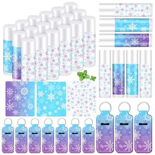 Swiffen 36-Pack Winter Snowflake Party Favors - Wonderland Lip Balm & Lipstick Holder Keychain Bulk for January Birthday Gifts, Coworkers, Employee, Women, Guest, Bridal Shower Party Supplies - görsel 2