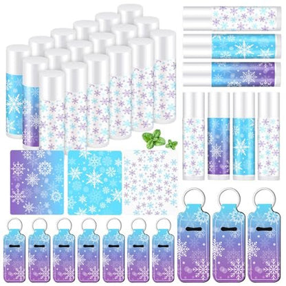 Swiffen 36-Pack Winter Snowflake Party Favors - Wonderland Lip Balm & Lipstick Holder Keychain Bulk for January Birthday Gifts, Coworkers, Employee, Women, Guest, Bridal Shower Party Supplies