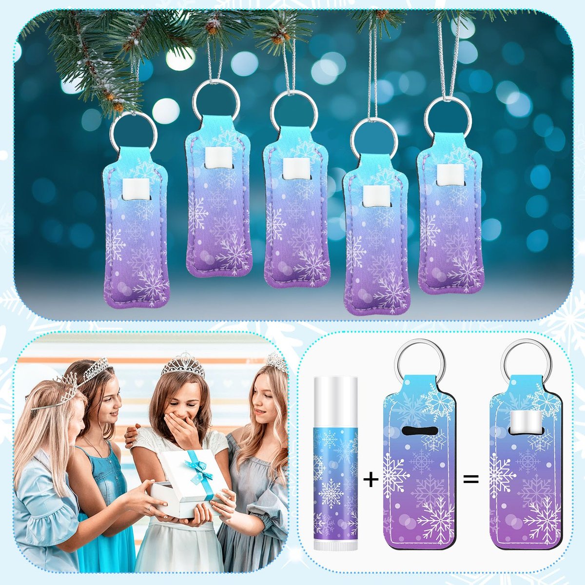 Swiffen 36-Pack Winter Snowflake Party Favors - Wonderland Lip Balm & Lipstick Holder Keychain Bulk for January Birthday Gifts, Coworkers, Employee, Women, Guest, Bridal Shower Party Supplies - görsel 7