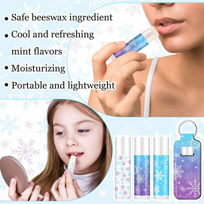 Swiffen 36-Pack Winter Snowflake Party Favors - Wonderland Lip Balm & Lipstick Holder Keychain Bulk for January Birthday Gifts, Coworkers, Employee, Women, Guest, Bridal Shower Party Supplies