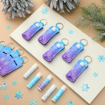 Swiffen 36-Pack Winter Snowflake Party Favors - Wonderland Lip Balm & Lipstick Holder Keychain Bulk for January Birthday Gifts, Coworkers, Employee, Women, Guest, Bridal Shower Party Supplies