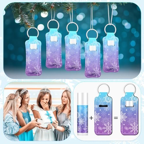 Swiffen 36-Pack Winter Snowflake Party Favors - Wonderland Lip Balm & Lipstick Holder Keychain Bulk for January Birthday Gifts, Coworkers, Employee, Women, Guest, Bridal Shower Party Supplies - görsel 8