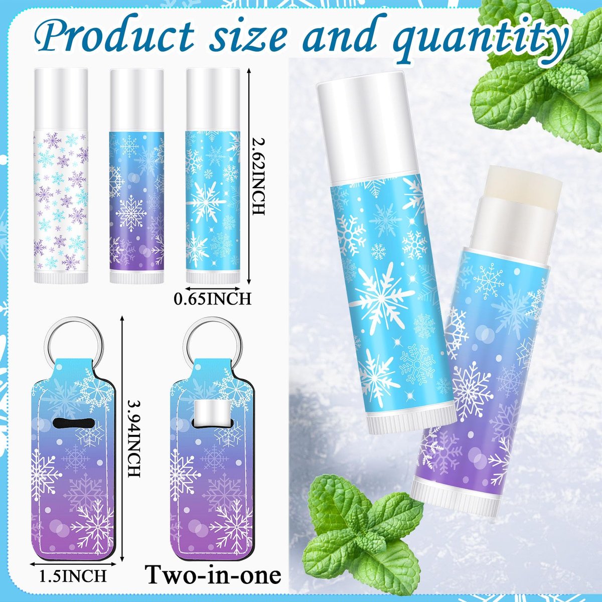 Swiffen 36-Pack Winter Snowflake Party Favors - Wonderland Lip Balm & Lipstick Holder Keychain Bulk for January Birthday Gifts, Coworkers, Employee, Women, Guest, Bridal Shower Party Supplies - görsel 3