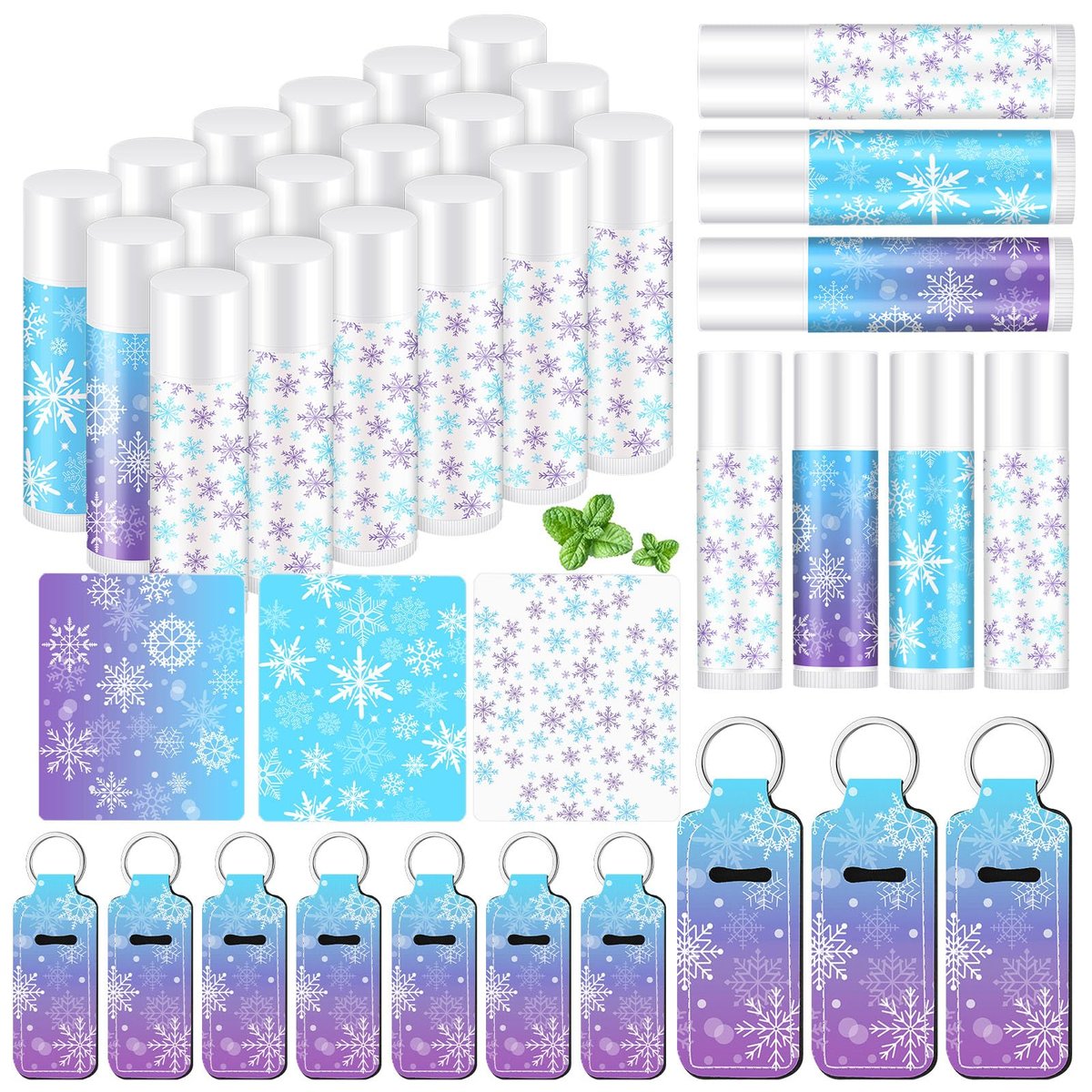 Swiffen 36-Pack Winter Snowflake Party Favors - Wonderland Lip Balm & Lipstick Holder Keychain Bulk for January Birthday Gifts, Coworkers, Employee, Women, Guest, Bridal Shower Party Supplies - görsel 1