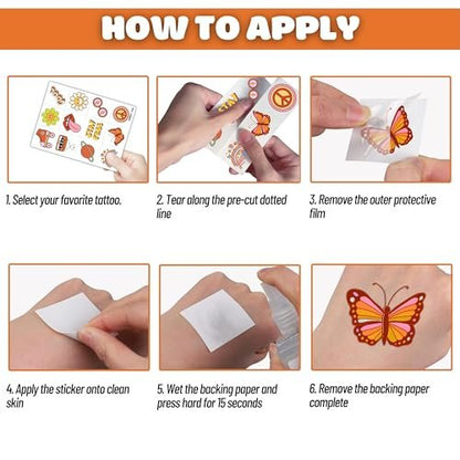 60PCS Groovy Temporary Tattoos for Kids – Pre-Cut Retro Hippie Fake Tattoos, Birthday Party Favors & Classroom Rewards