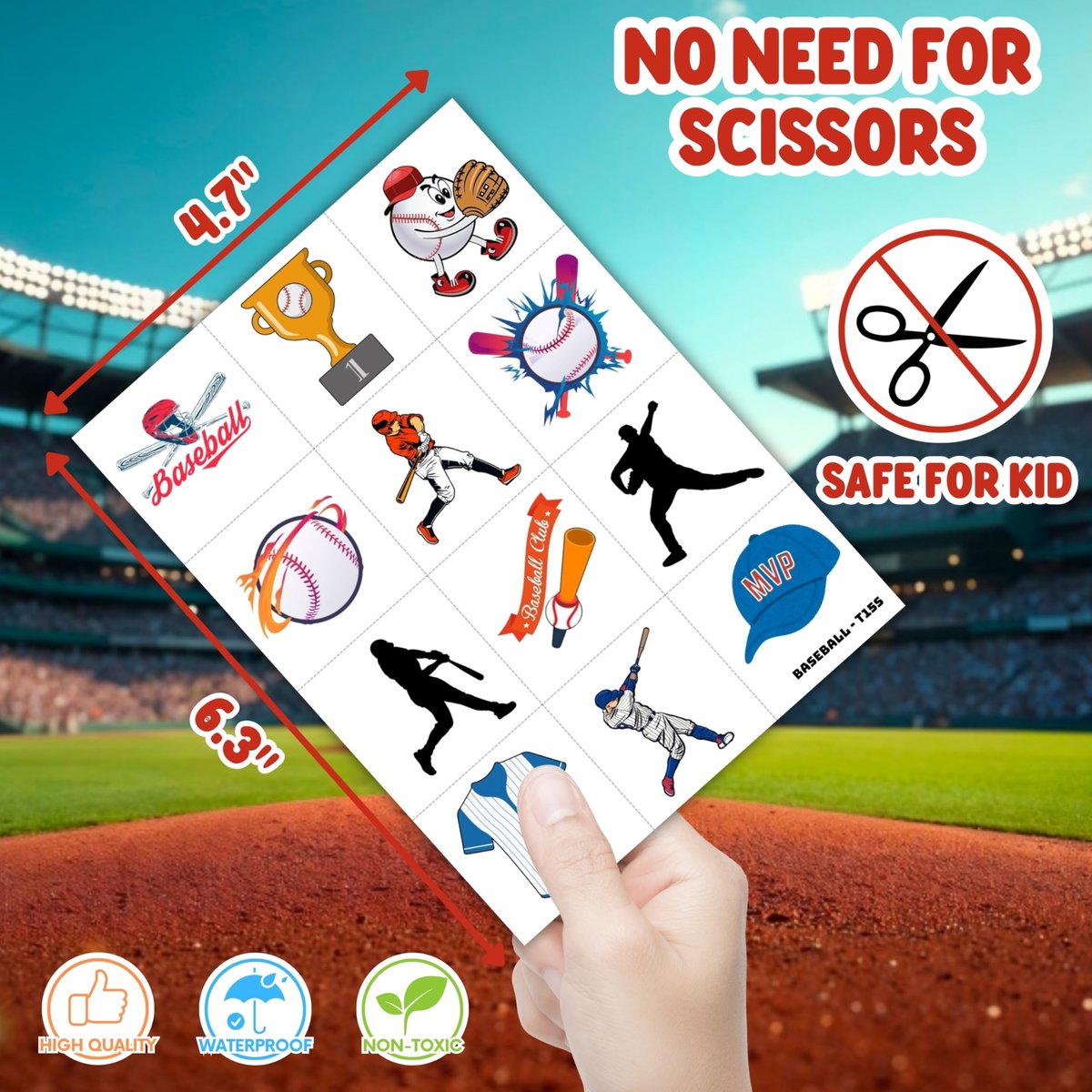 60PCS Baseball Temporary Tattoos for Kids - Pre-Cut Cute Birthday Party Favors & Supplies - Fun Fake Tattoo Stickers for Boys & Girls Avelisse