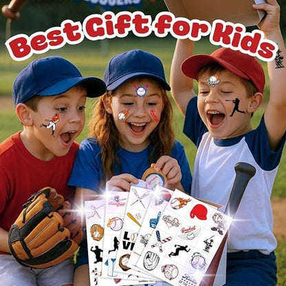 60PCS Baseball Temporary Tattoos for Kids - Pre-Cut Cute Birthday Party Favors & Supplies - Fun Fake Tattoo Stickers for Boys & Girls Avelisse