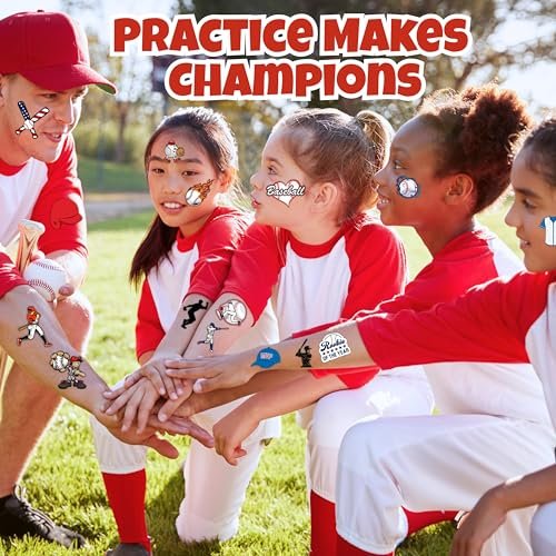 60PCS Baseball Temporary Tattoos for Kids - Pre-Cut Cute Birthday Party Favors & Supplies - Fun Fake Tattoo Stickers for Boys & Girls Avelisse