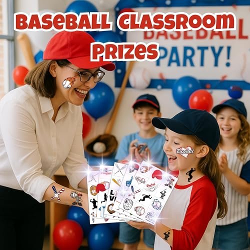 60PCS Baseball Temporary Tattoos for Kids - Pre-Cut Cute Birthday Party Favors & Supplies - Fun Fake Tattoo Stickers for Boys & Girls Avelisse