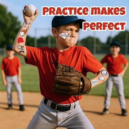 60PCS Baseball Temporary Tattoos for Kids - Pre-Cut Cute Birthday Party Favors & Supplies - Fun Fake Tattoo Stickers for Boys & Girls Avelisse