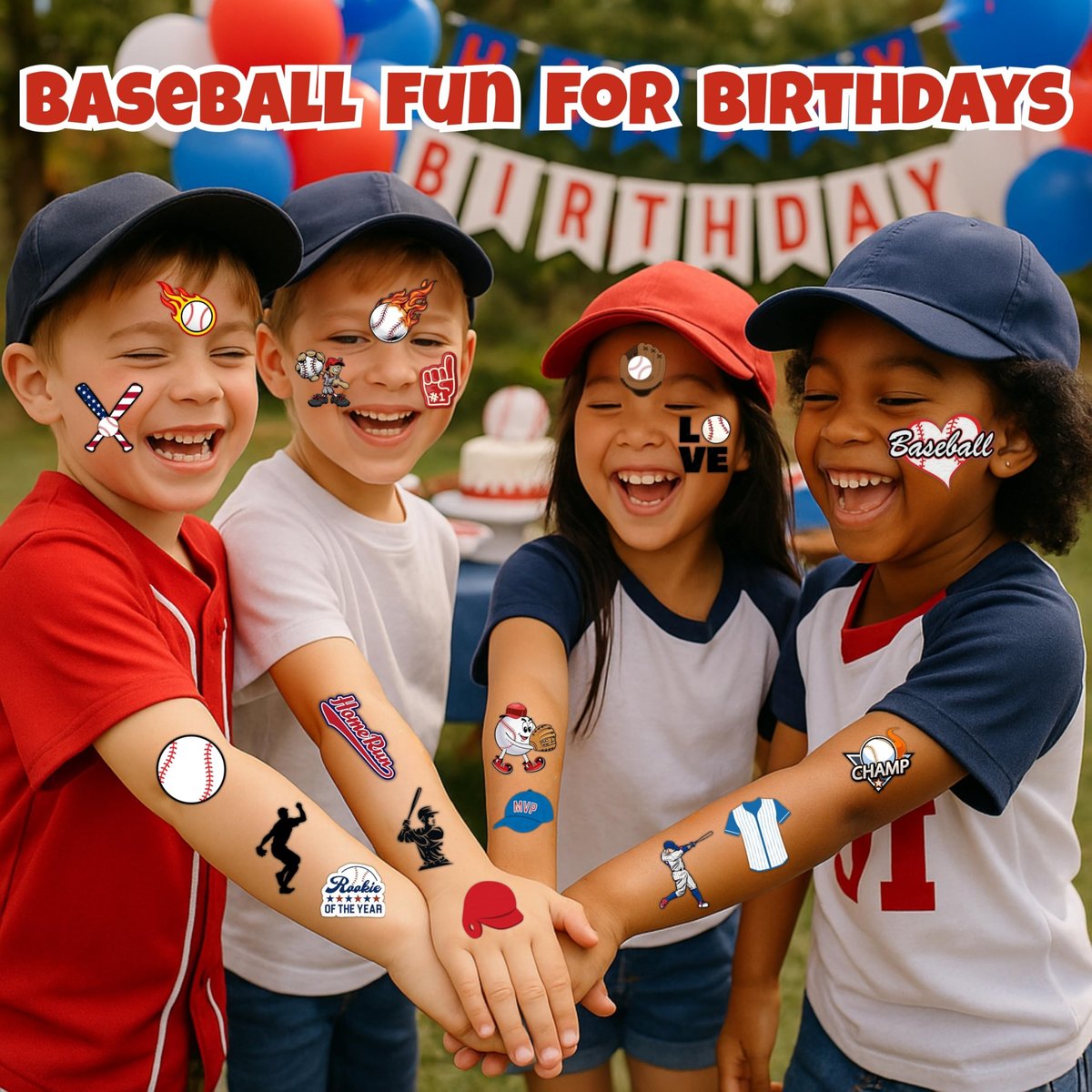 60PCS Baseball Temporary Tattoos for Kids - Pre-Cut Cute Birthday Party Favors & Supplies - Fun Fake Tattoo Stickers for Boys & Girls Avelisse
