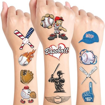 60PCS Baseball Temporary Tattoos for Kids - Pre-Cut Cute Birthday Party Favors & Supplies - Fun Fake Tattoo Stickers for Boys & Girls Avelisse