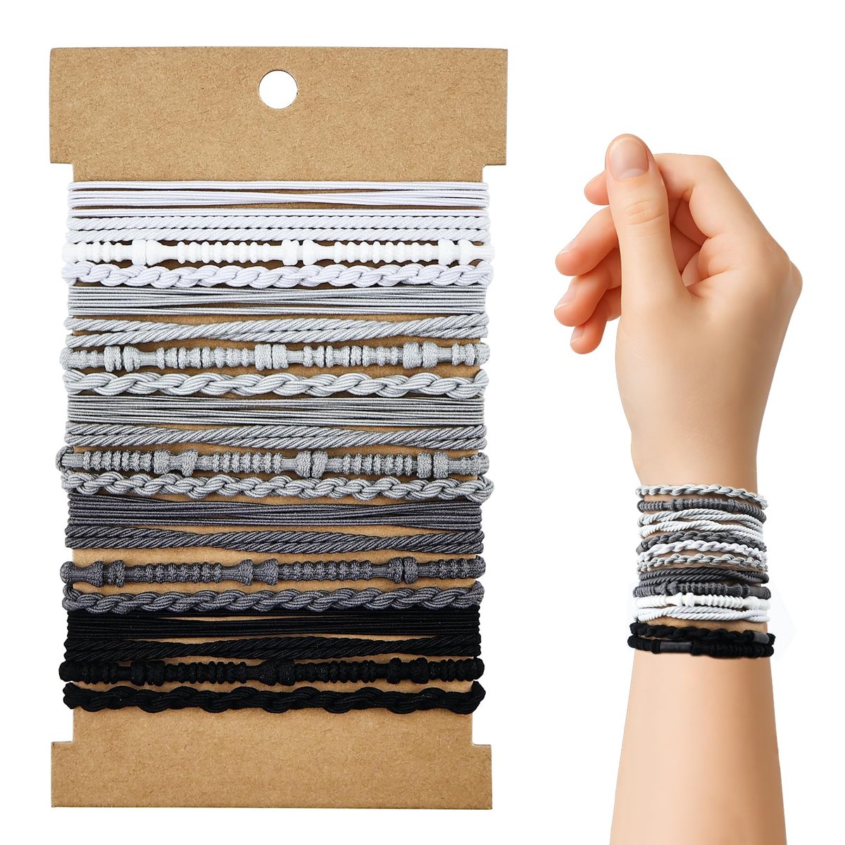 Dobur 20-Pack No Damage Hair Ties - Elastic Braided Ponytail Holders for Women, Neutral Boho Hair Accessories - görsel 1