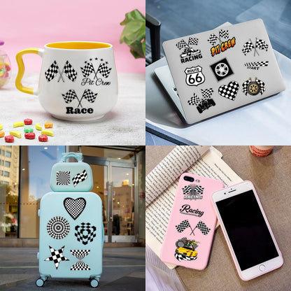 60 PCS Race Car Checkered Flag Temporary Tattoos for Kids & Adults - Pre-Cut Black and White Fake Tattoos for Birthday Party Favors, School Prizes, Racing Theme Decorations