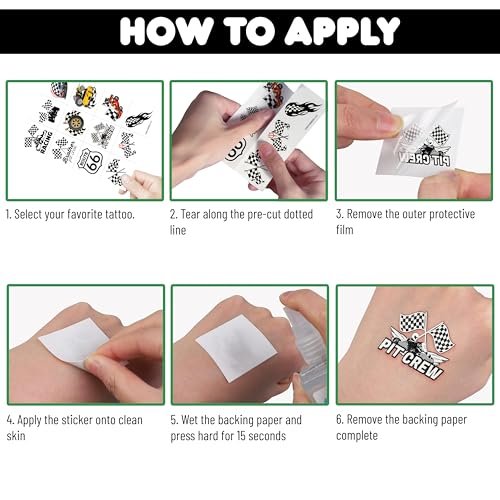 60 PCS Race Car Checkered Flag Temporary Tattoos for Kids & Adults - Pre-Cut Black and White Fake Tattoos for Birthday Party Favors, School Prizes, Racing Theme Decorations - görsel 10