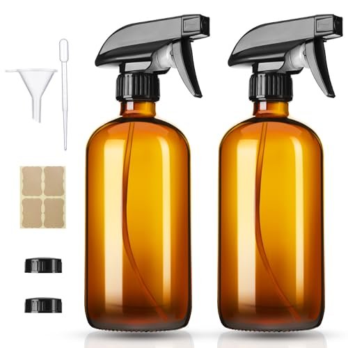 Vitreaux 2 Pack Amber Glass Spray Bottles - 16oz Refillable Empty Containers with Adjustable Nozzle for Cleaning, Pets, Aromatherapy, Hair Mister - Squirt and Mist Setting - görsel 2