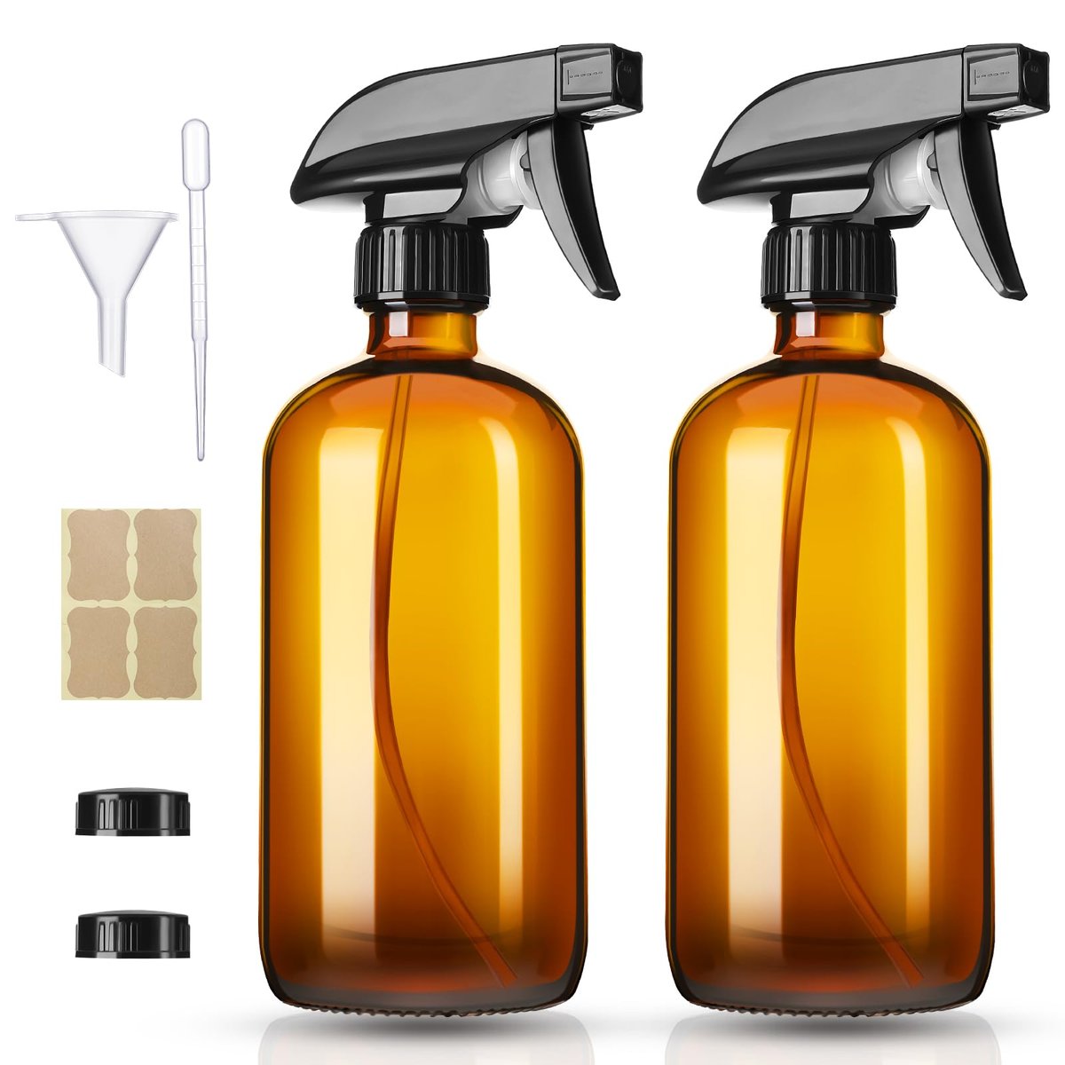 Vitreaux 2 Pack Amber Glass Spray Bottles - 16oz Refillable Empty Containers with Adjustable Nozzle for Cleaning, Pets, Aromatherapy, Hair Mister - Squirt and Mist Setting - görsel 1