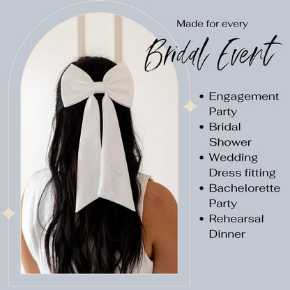 Luxury Bridal Hair Bow – White Silk Bride to Be Accessory, Bachelorette Gift, Wedding Hair Clip for Bridal Shower