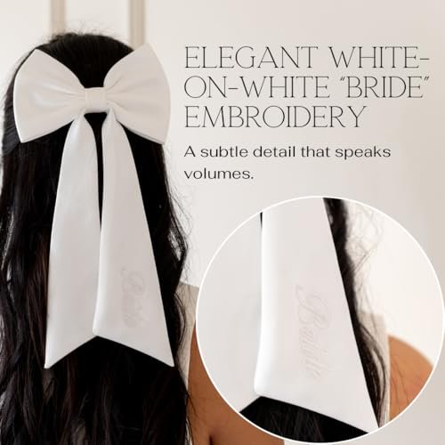Luxury Bridal Hair Bow – White Silk Bride to Be Accessory, Bachelorette Gift, Wedding Hair Clip for Bridal Shower - görsel 6