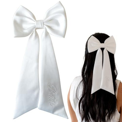 Luxury Bridal Hair Bow – White Silk Bride to Be Accessory, Bachelorette Gift, Wedding Hair Clip for Bridal Shower