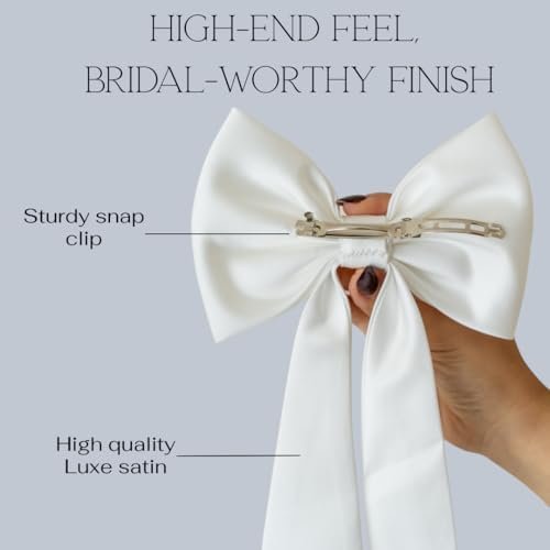 Luxury Bridal Hair Bow – White Silk Bride to Be Accessory, Bachelorette Gift, Wedding Hair Clip for Bridal Shower - görsel 8