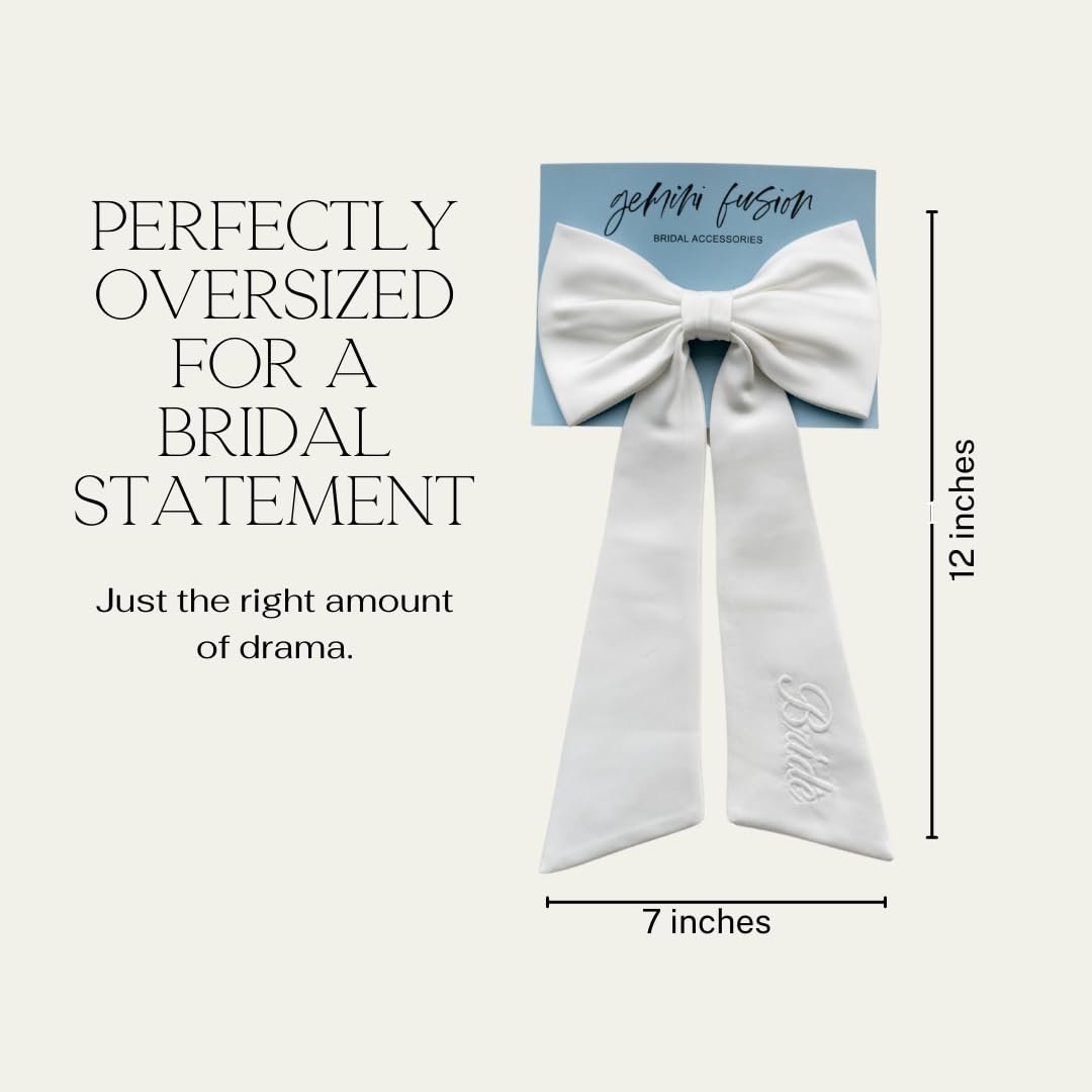 Luxury Bridal Hair Bow – White Silk Bride to Be Accessory, Bachelorette Gift, Wedding Hair Clip for Bridal Shower - görsel 9