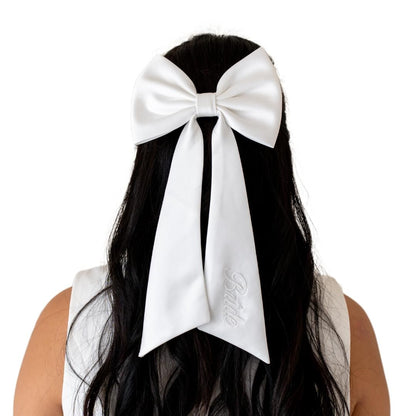 Luxury Bridal Hair Bow – White Silk Bride to Be Accessory, Bachelorette Gift, Wedding Hair Clip for Bridal Shower