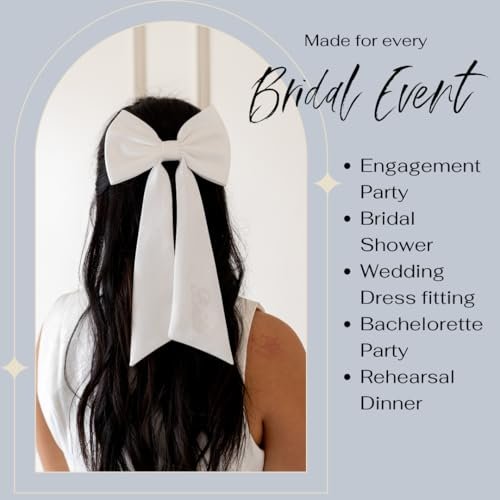 Luxury Bridal Hair Bow – White Silk Bride to Be Accessory, Bachelorette Gift, Wedding Hair Clip for Bridal Shower - görsel 14