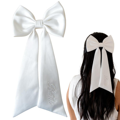 Luxury Bridal Hair Bow – White Silk Bride to Be Accessory, Bachelorette Gift, Wedding Hair Clip for Bridal Shower