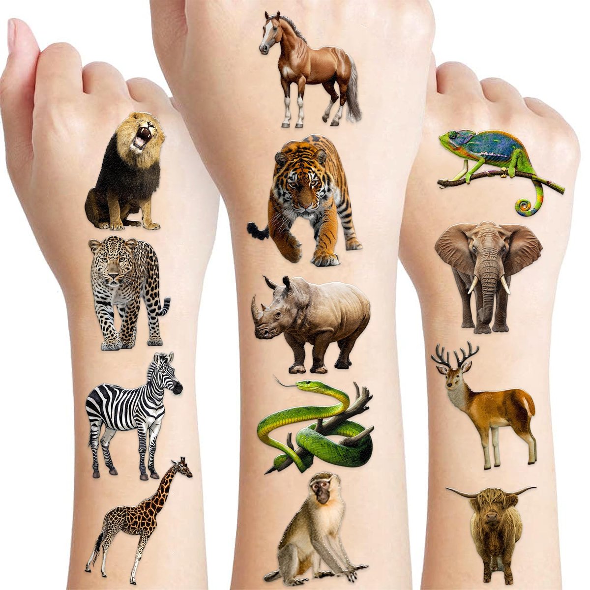 60 PCS Realistic Wildlife Jungle Animal Pre-Cut Temporary Tattoos - Party Favors, School Rewards, and Birthday Supplies for Kids - görsel 1