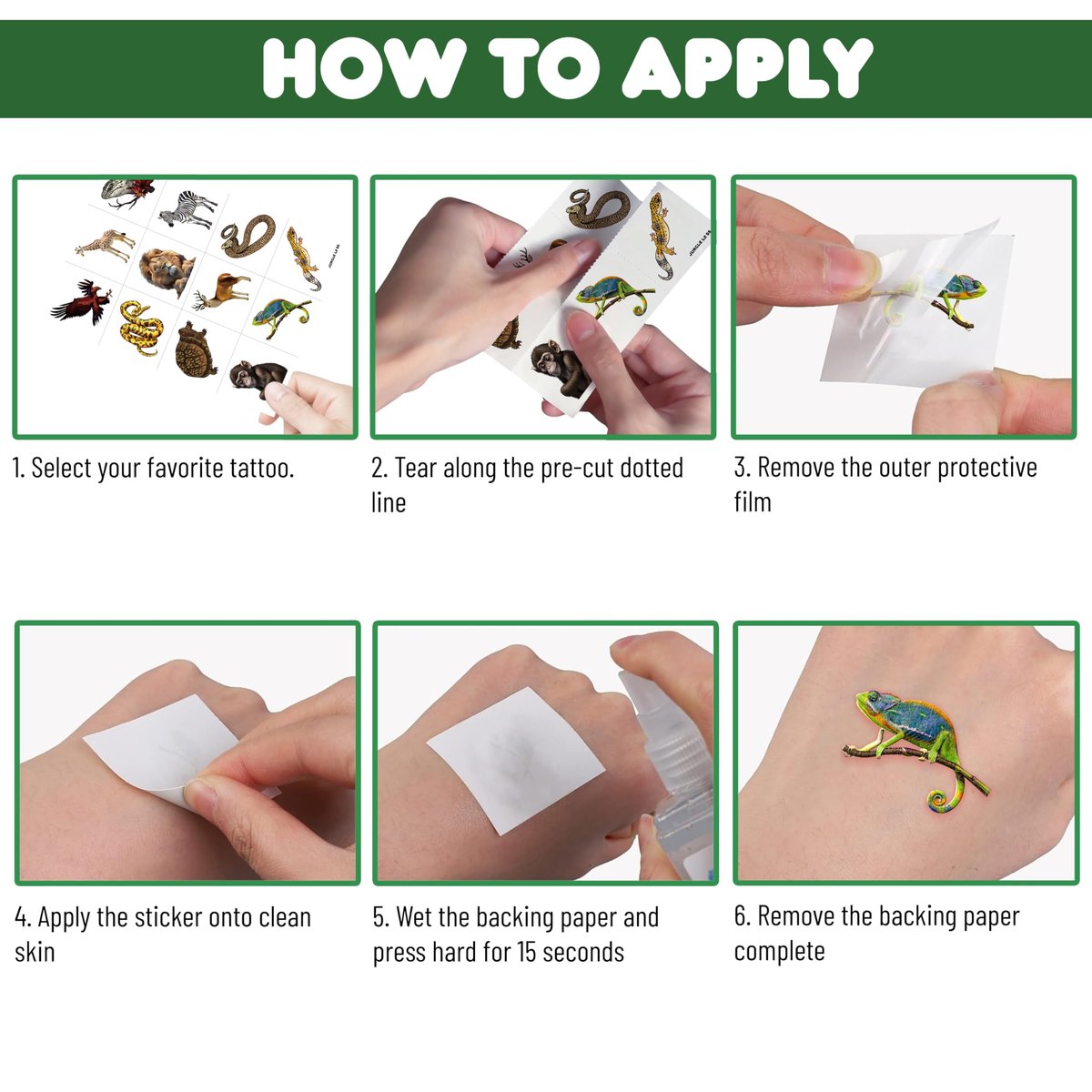 60 PCS Realistic Wildlife Jungle Animal Pre-Cut Temporary Tattoos - Party Favors, School Rewards, and Birthday Supplies for Kids - görsel 7
