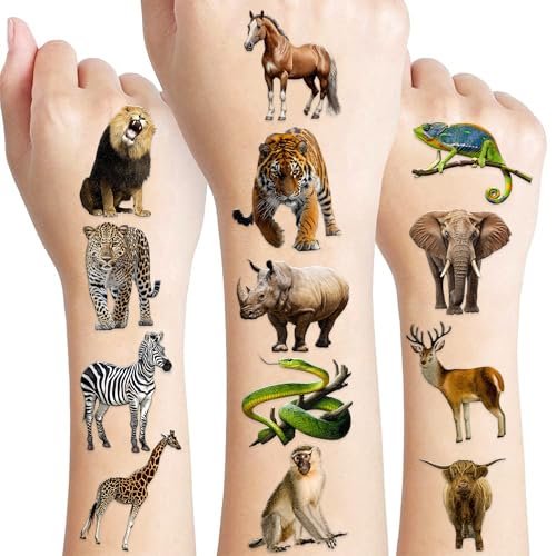 60 PCS Realistic Wildlife Jungle Animal Pre-Cut Temporary Tattoos - Party Favors, School Rewards, and Birthday Supplies for Kids - görsel 2