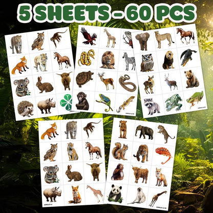 60 PCS Realistic Wildlife Jungle Animal Pre-Cut Temporary Tattoos - Party Favors, School Rewards, and Birthday Supplies for Kids