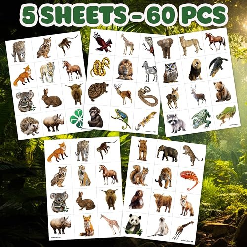 60 PCS Realistic Wildlife Jungle Animal Pre-Cut Temporary Tattoos - Party Favors, School Rewards, and Birthday Supplies for Kids - görsel 4