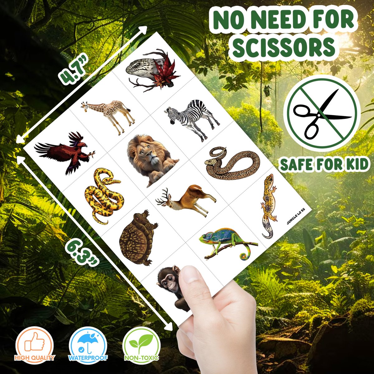 60 PCS Realistic Wildlife Jungle Animal Pre-Cut Temporary Tattoos - Party Favors, School Rewards, and Birthday Supplies for Kids - görsel 5