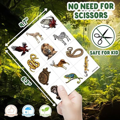60 PCS Realistic Wildlife Jungle Animal Pre-Cut Temporary Tattoos - Party Favors, School Rewards, and Birthday Supplies for Kids