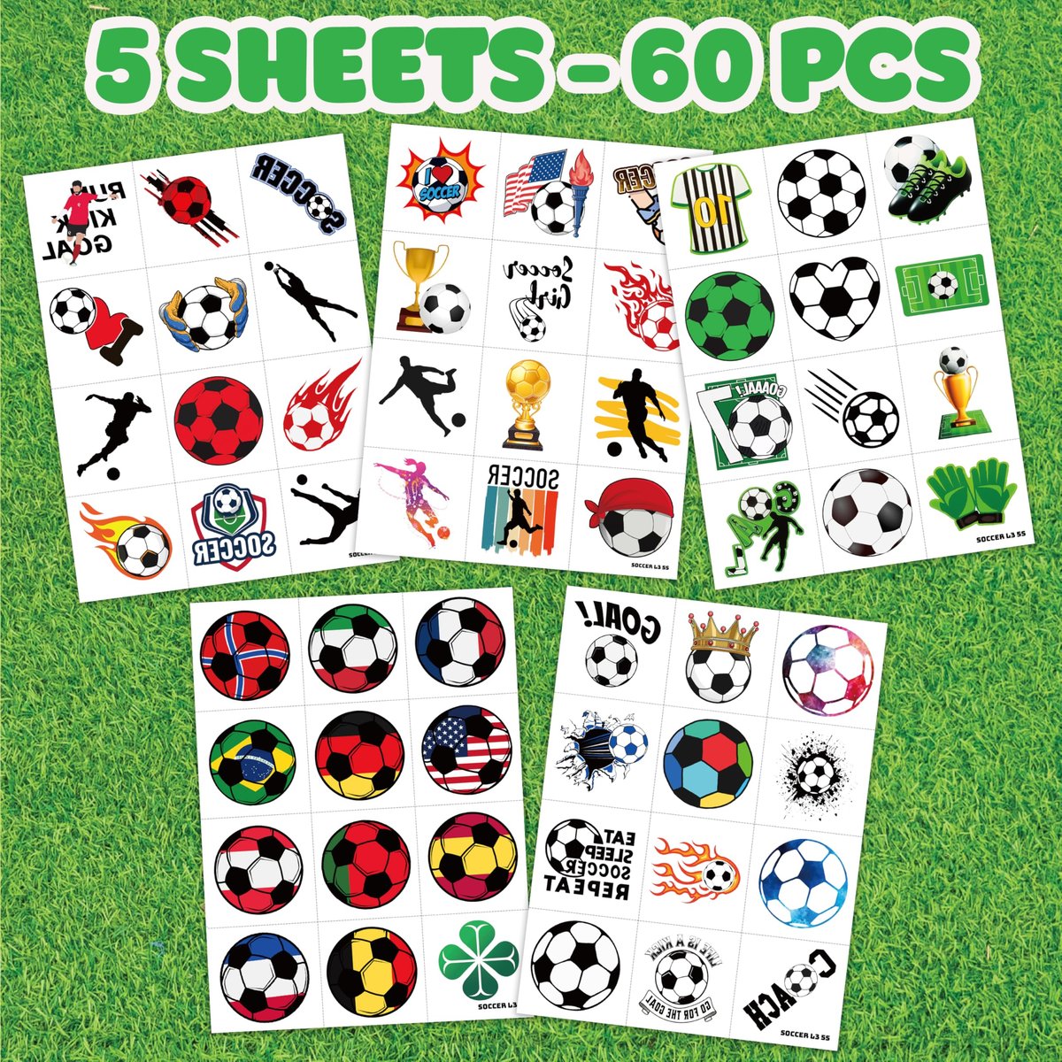 60 PCS Soccer Temporary Tattoos for Kids - Pre-Cut Football Stickers for Sports Themed Birthday Party Favors & Goodie Bag Stuffers - görsel 5