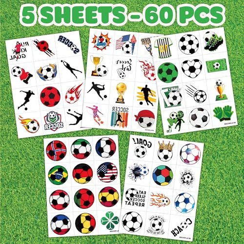 60 PCS Soccer Temporary Tattoos for Kids - Pre-Cut Football Stickers for Sports Themed Birthday Party Favors & Goodie Bag Stuffers - görsel 6