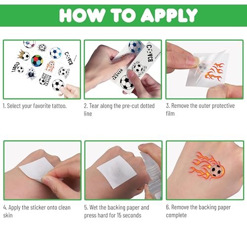 60 PCS Soccer Temporary Tattoos for Kids - Pre-Cut Football Stickers for Sports Themed Birthday Party Favors & Goodie Bag Stuffers - görsel 10